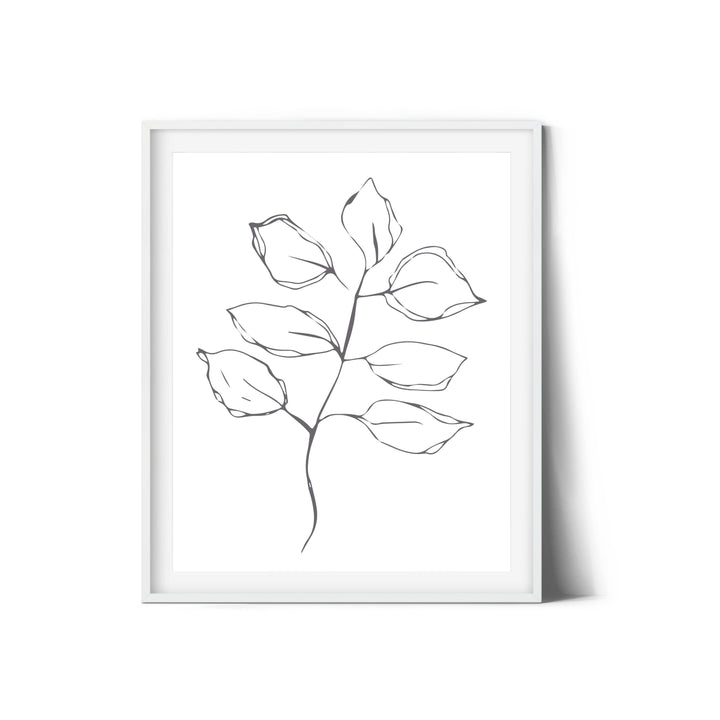 Black and White Leaves Hand Drawn Sketch - Design 22-04; Digital Download Wall Art Print