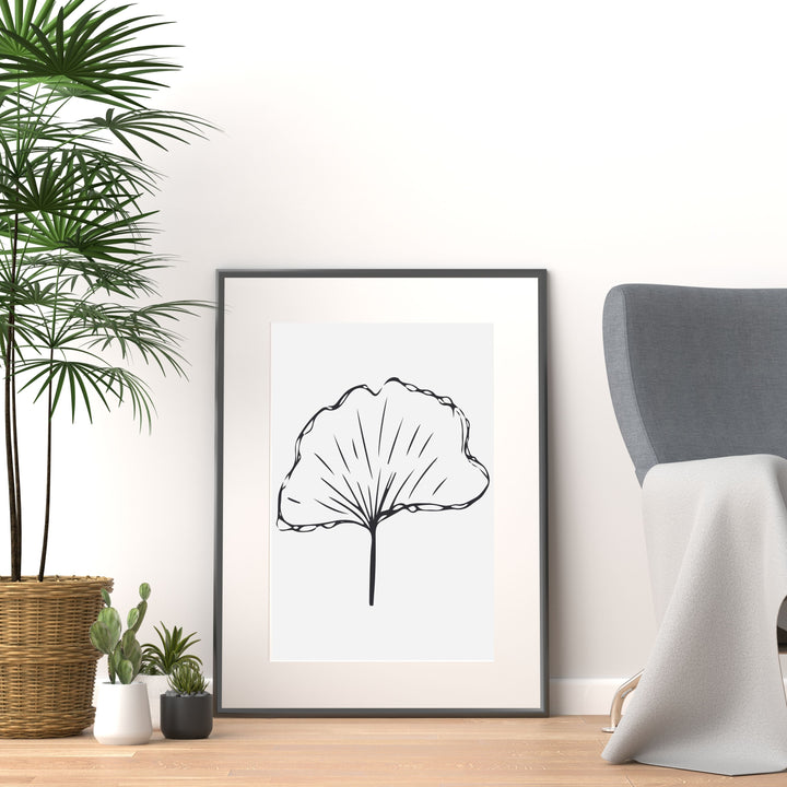 Black and White Leaf Hand Drawn Sketch #22-06; Digital Download Wall Art