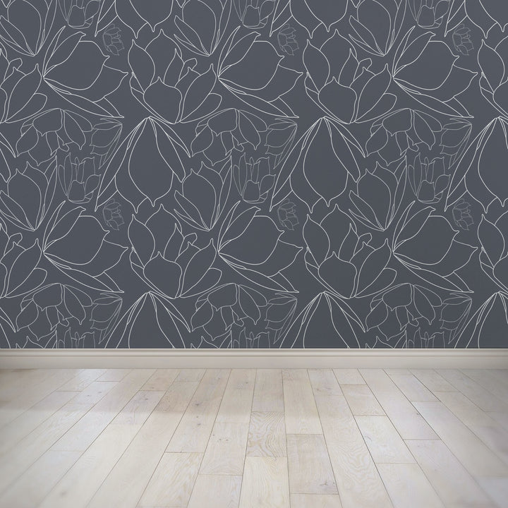 Floral Wallpaper - Breakfast Tea in Blue Gray Peel & Stick Wallpaper
