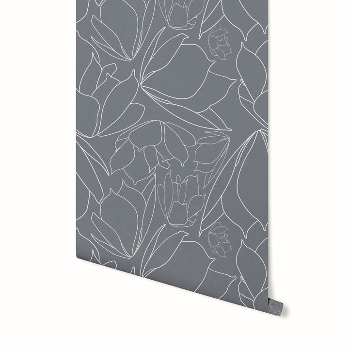 Floral Wallpaper - Breakfast Tea in Blue Gray Peel & Stick Wallpaper