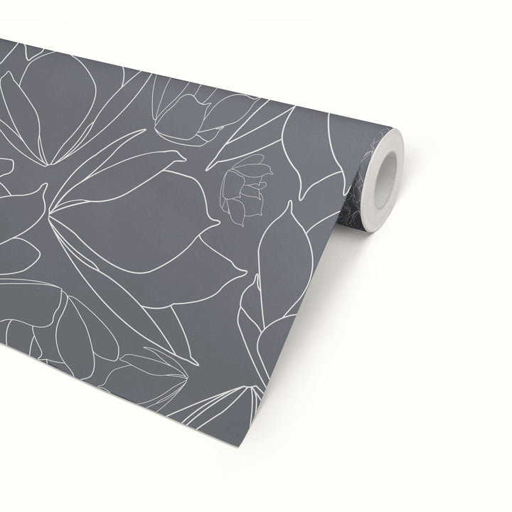 Floral Wallpaper - Breakfast Tea in Blue Gray Peel & Stick Wallpaper
