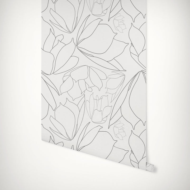 Breakfast Tea in White & Black Floral Peel & Stick Wallpaper