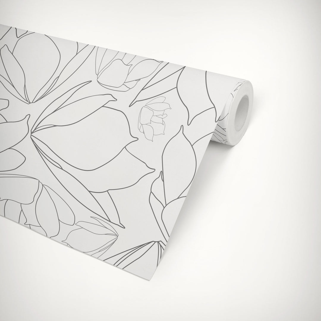 Breakfast Tea in White & Black Floral Peel & Stick Wallpaper