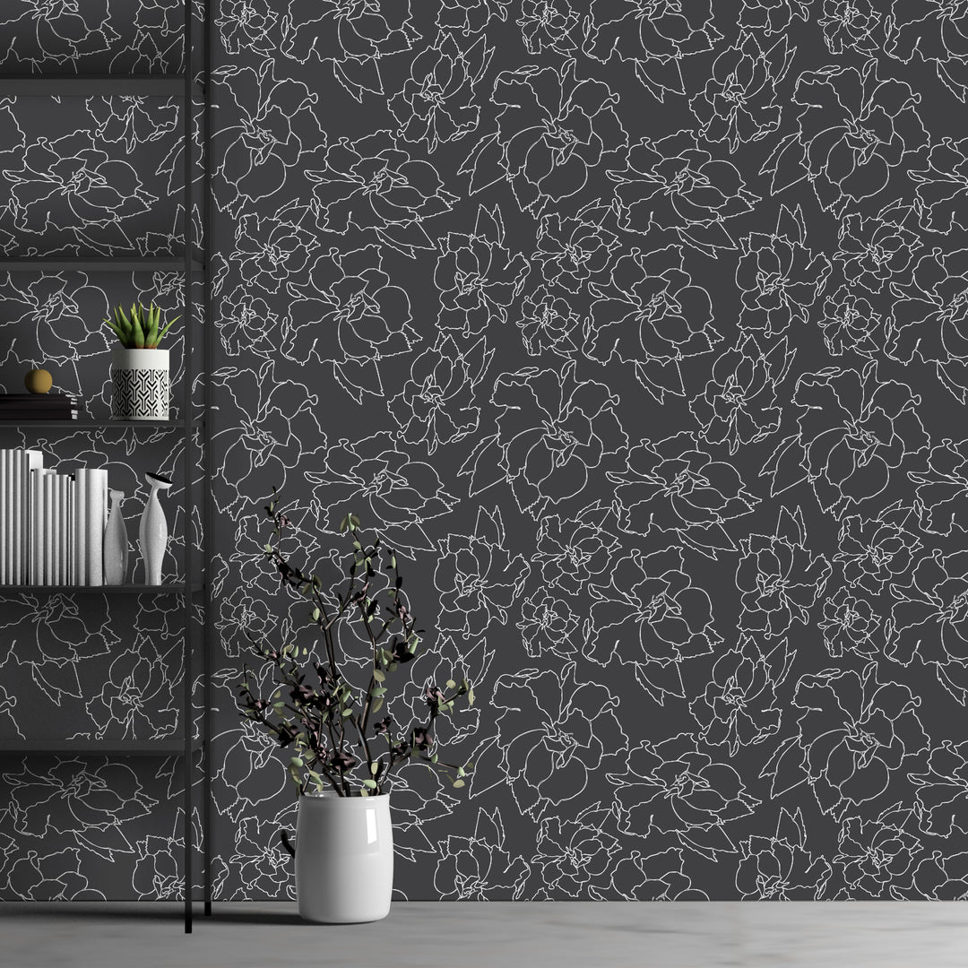 Hibiscus Tea Flower in Black Peel & Stick Wallpaper