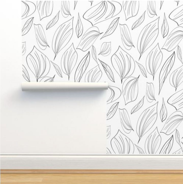 Peel & Stick Wallpaper; Black and White Foliage Leaf Design 03 - Removable Wallpaper