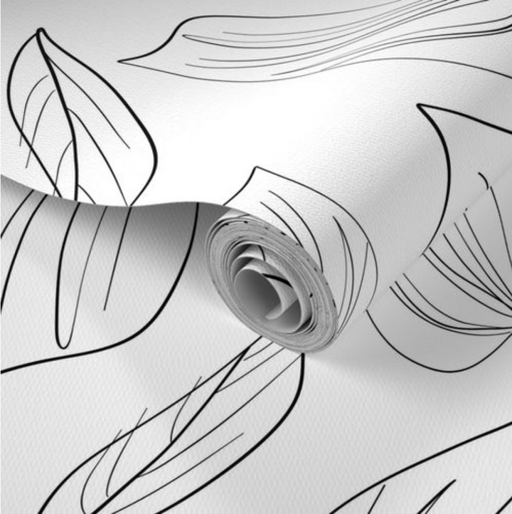 Peel & Stick Wallpaper; Black and White Foliage Leaf Design 03 - Removable Wallpaper