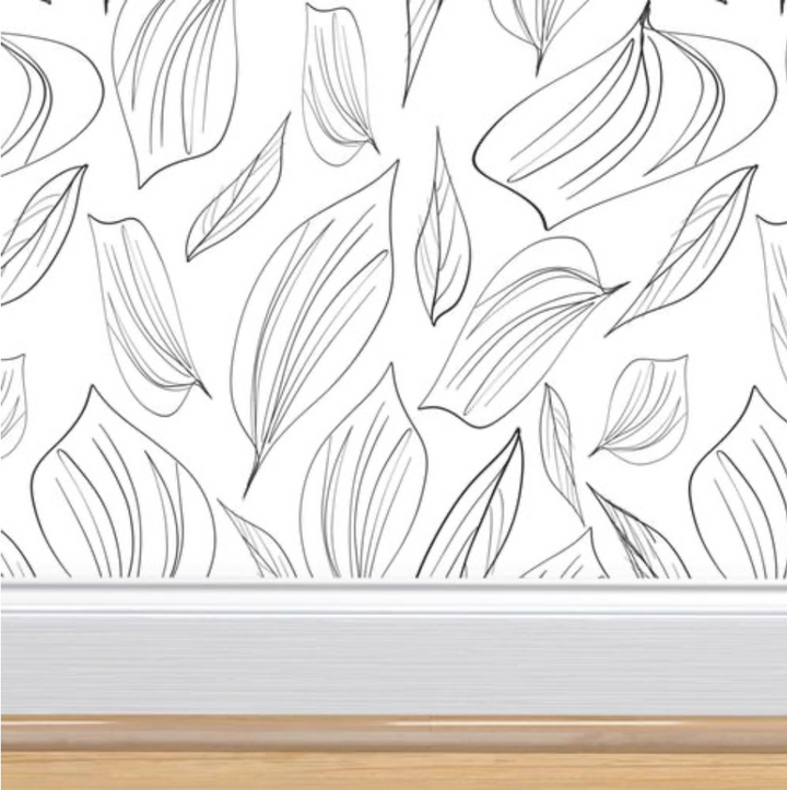 Peel & Stick Wallpaper; Black and White Foliage Leaf Design 03 - Removable Wallpaper