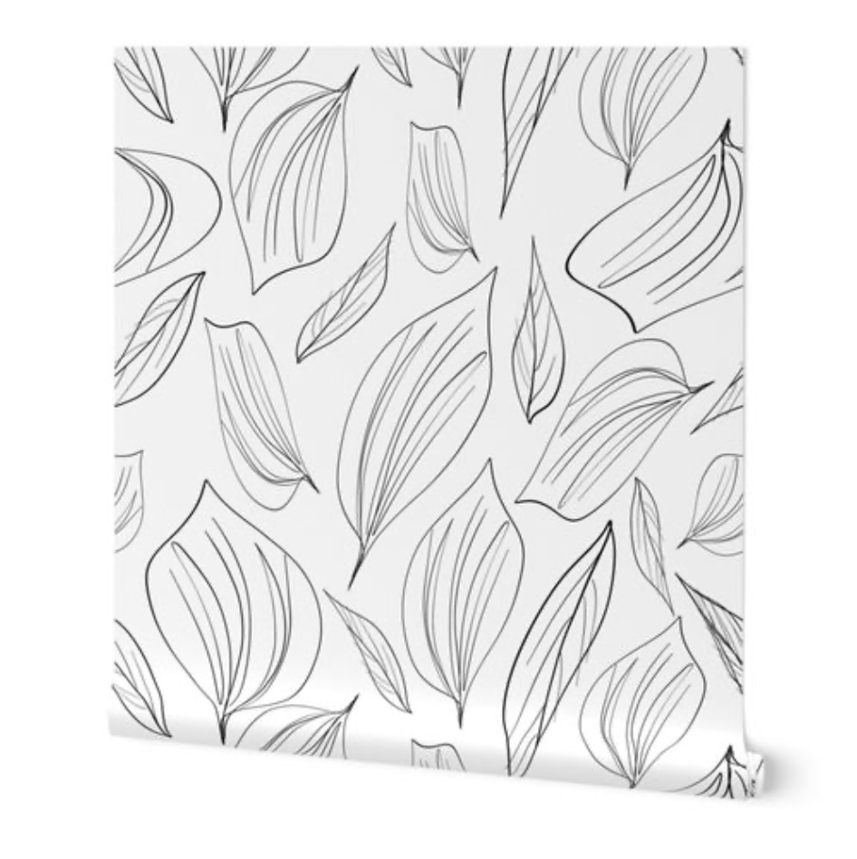 Peel & Stick Wallpaper; Black and White Foliage Leaf Design 03 - Removable Wallpaper
