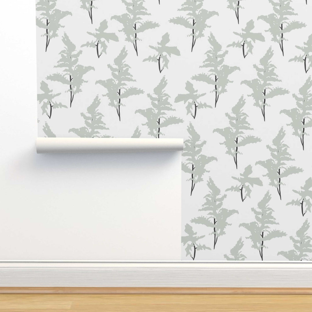 White and Sage Green Peel and Stick Removable Wallpaper - Madame Cola Design 01L