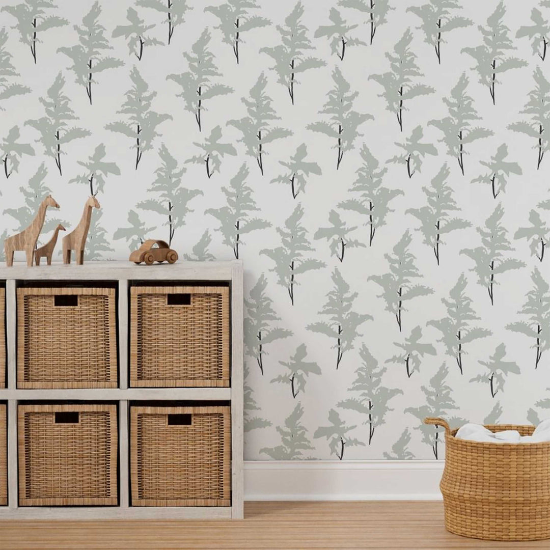 White and Sage Green Peel and Stick Removable Wallpaper - Madame Cola Design 01L