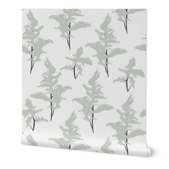 White and Sage Green Peel and Stick Removable Wallpaper - Madame Cola Design 01L