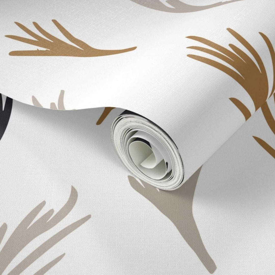 Yellow, Black and Gray Boho Hand Drawn Tropical Leaves Peel and Stick Wallpaper