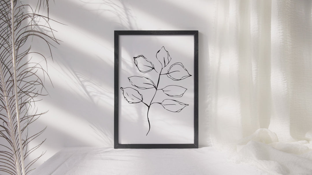Black and White Leaves Hand Drawn Sketch - Design 22-04; Digital Download Wall Art Print