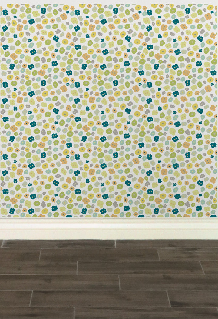 Paradise Petals 01 Blue Green Orange Peel and Stick Wallpaper - Large Pattern