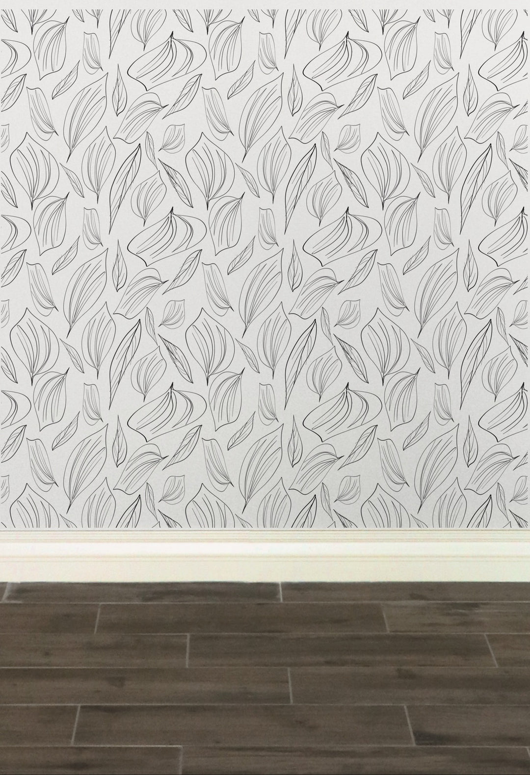 Peel & Stick Wallpaper; Black and White Foliage Leaf Design 03 - Removable Wallpaper