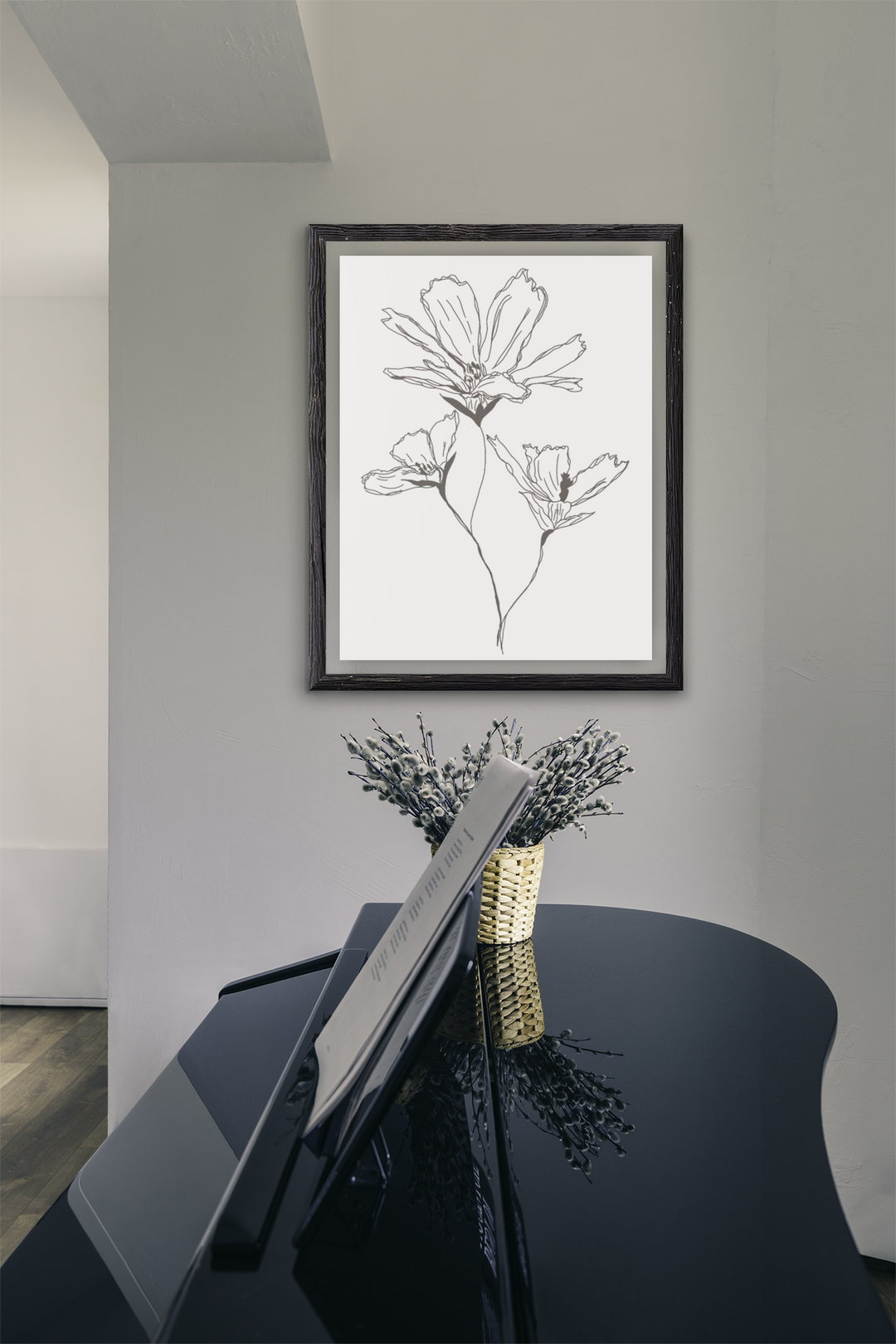Black and White Floral Hand Drawn Sketch #22-01; Digital Download Wall Art